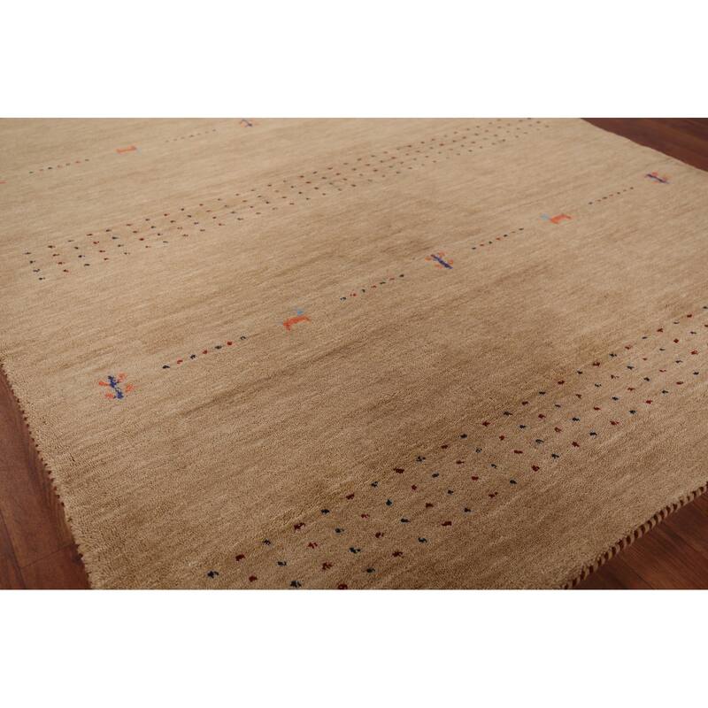 Tribal Gabbeh Oriental Area Rug Hand-Knotted Brown Wool Carpet - 4'10"x 6'5"