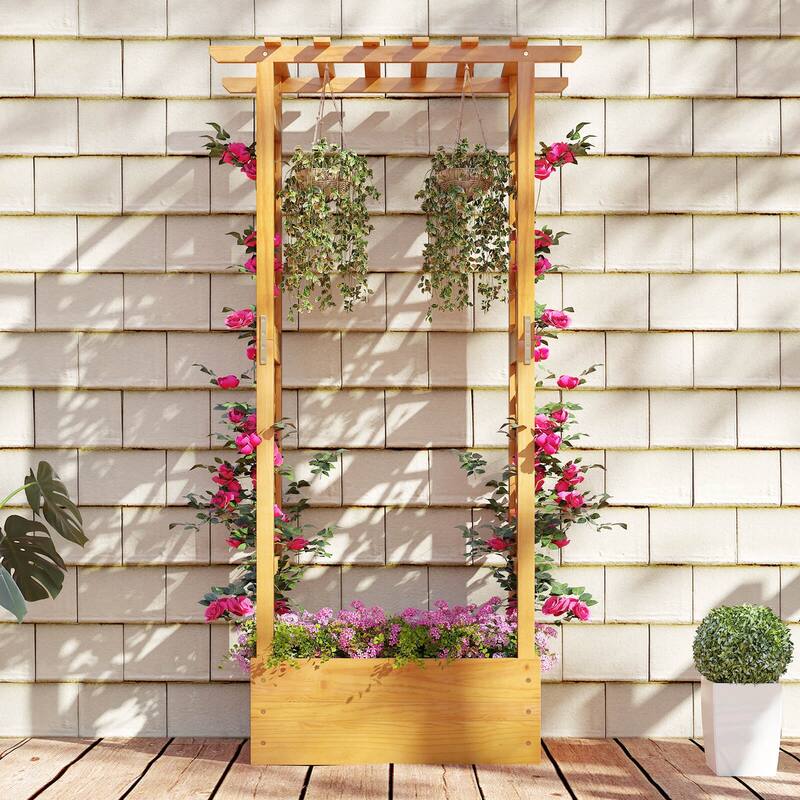 Costway 1/2 PCS 60” Raised Garden Bed with Trellis with Hanging Roof,