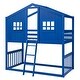 preview thumbnail 7 of 16, Modern & Rustic Style Twin Over Twin Size Solid Wood Frame House Bunk Bed With Ladder and Roof, No Spring Box Needed