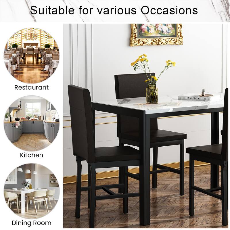 Mieres 5-Piece Dining Table Set with Faux Marble Top and 4 PU Leather Upholstery Chairs for Kitchen Dining Room