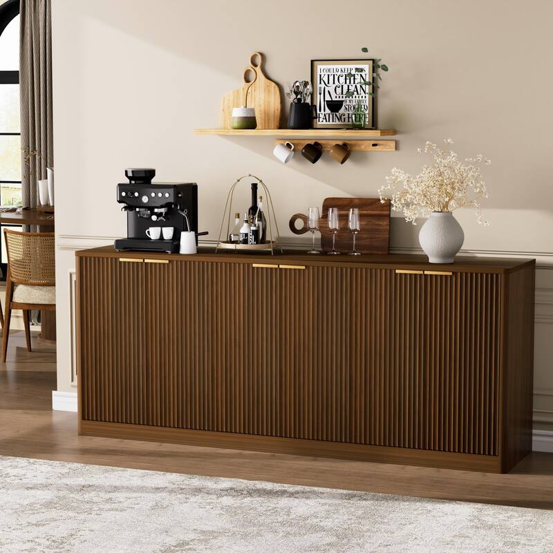 67-Inch Modern Wavy Sideboard, Curved 6-Door Storage Cabinet for Living Room, Kitchen & Bedroom