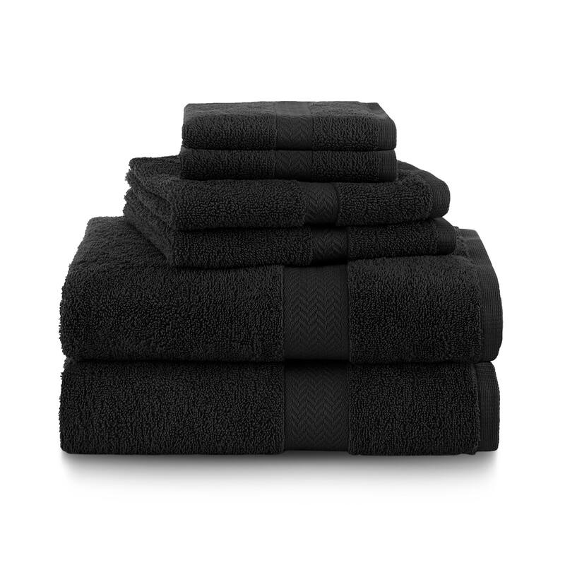 Martex 6 PC 100% Ringspun Cotton Towel Set Highly Absorbent & Soft - Black