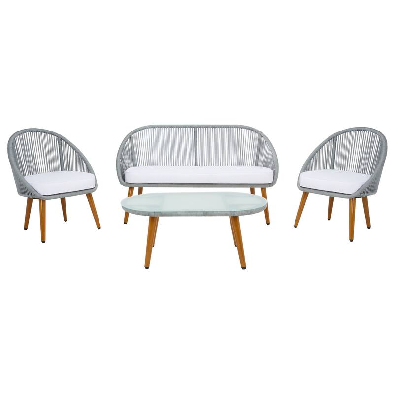 SAFAVIEH Outdoor Morena 4-Piece Conversation Patio Set - 54W x 34D x 24H - Grey/White