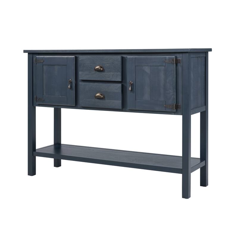 Solid Wood Sideboard Console Table, Storage Cabinet with 2 Drawers & Cabinets, Buffet Cabinet with Bottom Shelf