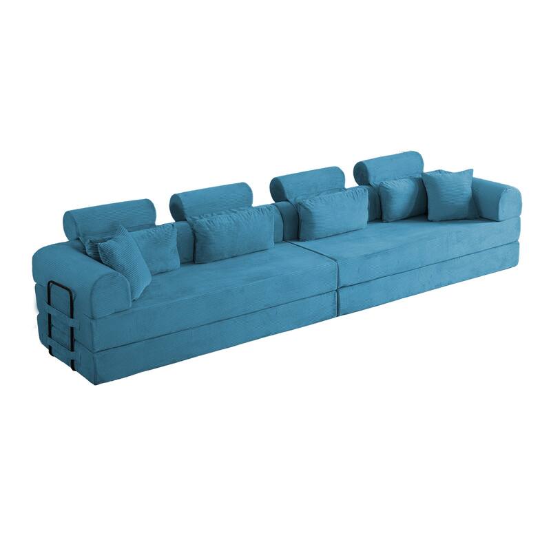 Oversized Convertible Sleeper Sofa Bed, L Shape Modular Sectional Cloud Sofa with Fixed-Shape Frame, Boneless Couch with Pillow
