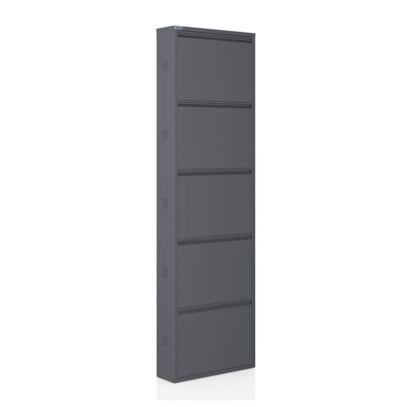 Antibacterial 5 Tier metal shoe cabinet side holes - 5-Tier - Grey