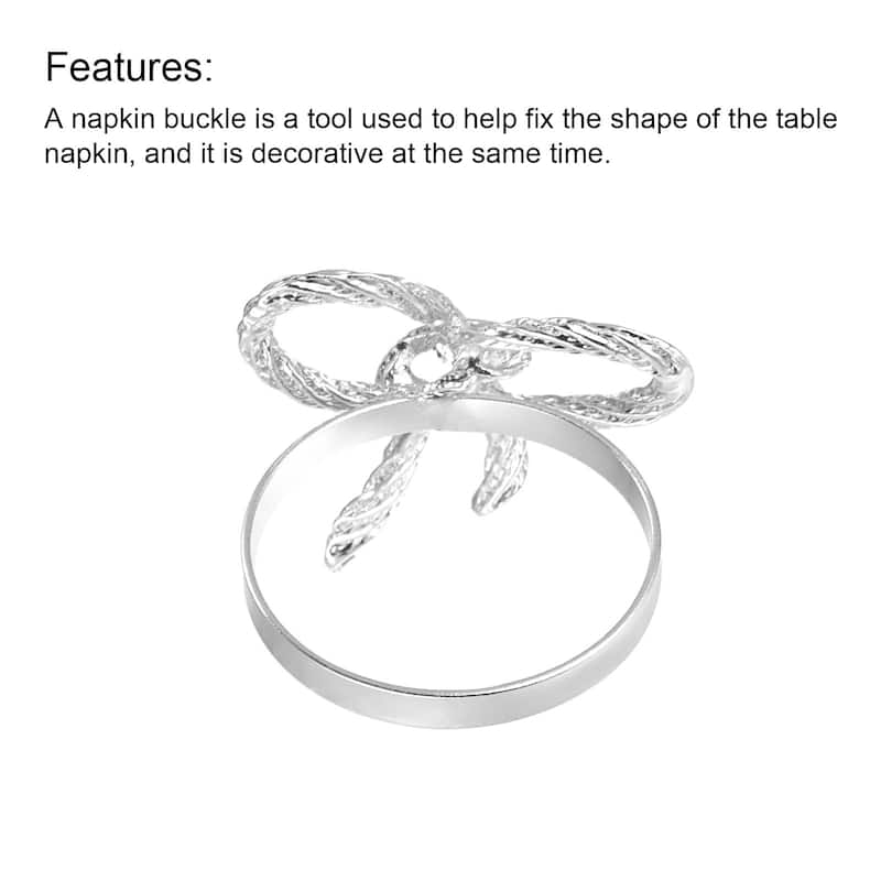 Metal Napkin Rings, 6pcs Bow-knot Napkin Ring Holder Set, Silver Tone - Silver Tone - 38mm