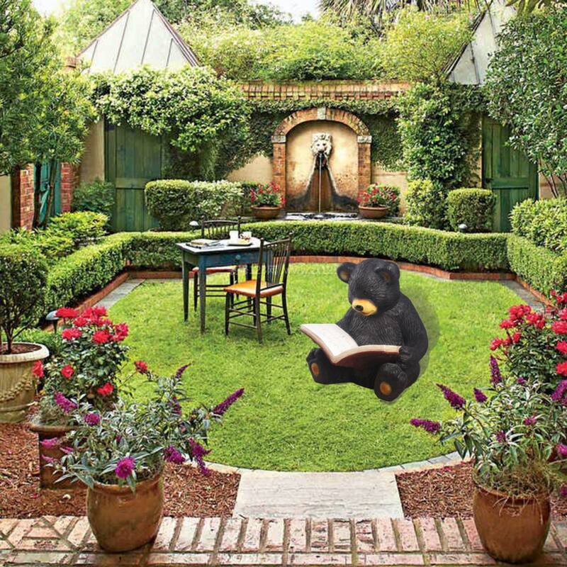 15" Bear Cub Reading a Book Outdoor Garden Statue
