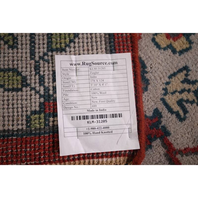 Animal Pictorial Ziegler Indian Rug Hand-Knotted Wool Carpet - 4'1"x 5'10"