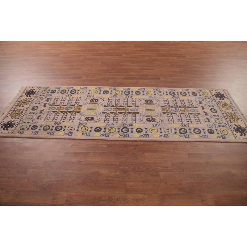 Tribal Geometric Khotan Runner Rug Hand-Knotted Wool Carpet - 2'7"x 8'0"