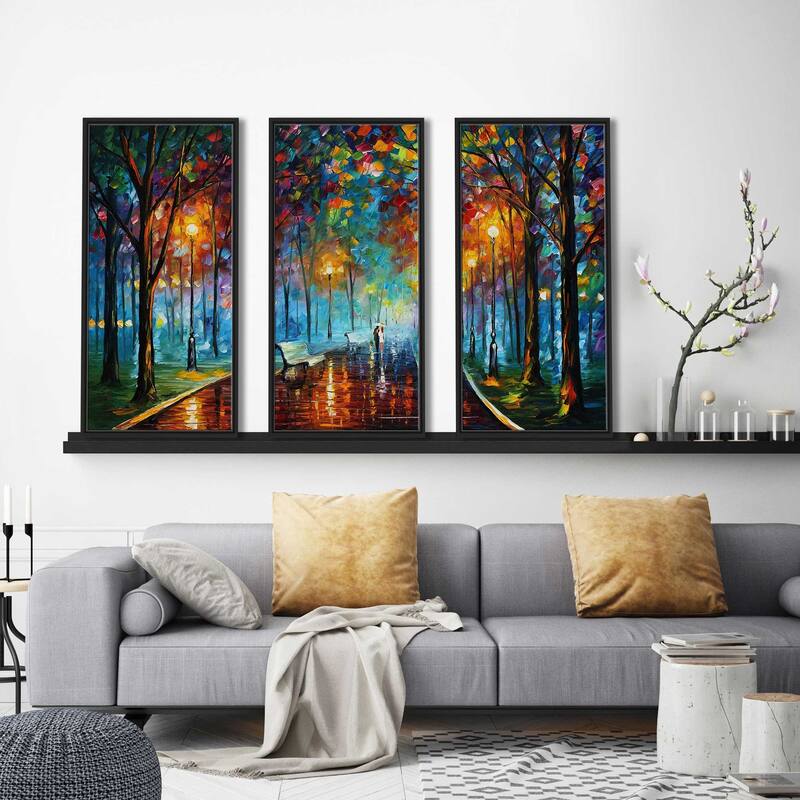 "Misty Mood" by Leonid Afremov Print in Floating Canvas, Set of 3 - Multi-Color