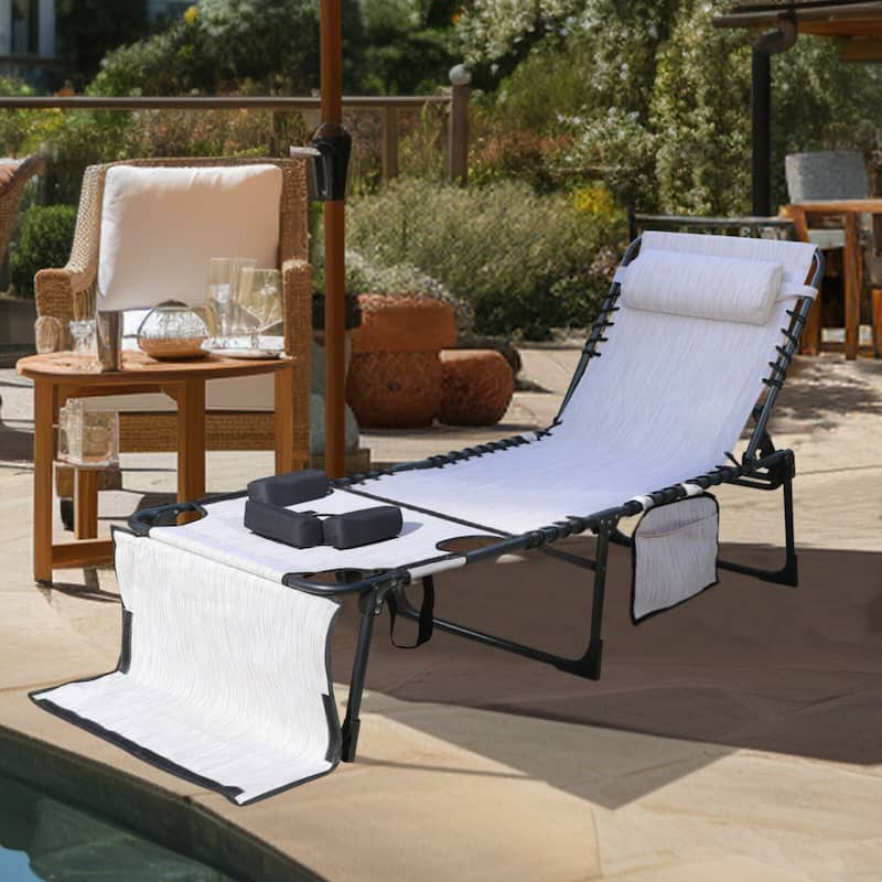 VEIKOUS Patio Chaise Lounge Chairs for Outdoor Tanning Chair with Face Hole, Pillow and Pocket