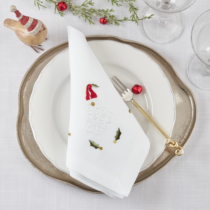 Embroidered Table Napkins With Large Santa Design (Set of 4) - 20"x20"