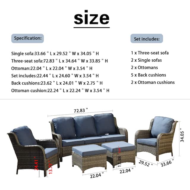 OVIOS 5-piece Patio Conversation Wicker Furniture Set