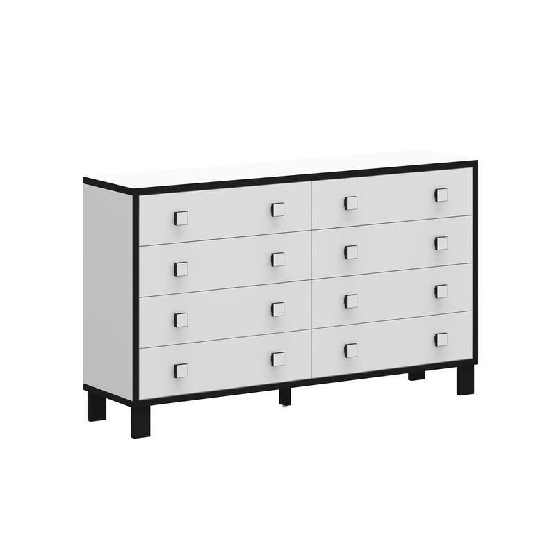 63" Modern 8 Drawer Dresser, Black & White Double Wide Bedroom Storage Chest