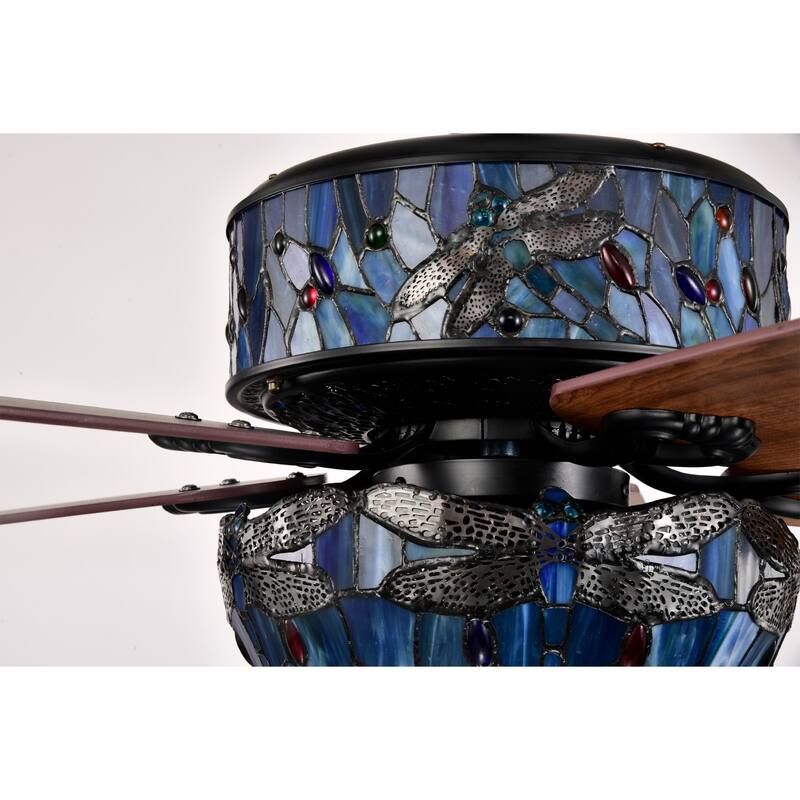 Barkol 5-Blade Lighted Ceiling Fan 2-Tier Tiffany Style Glass