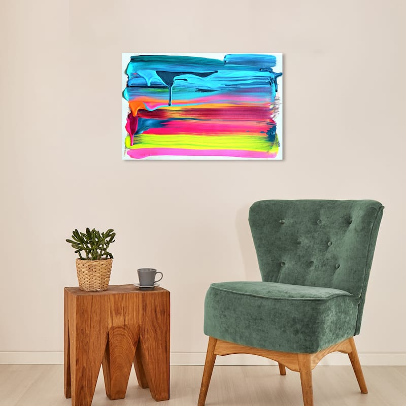 Wynwood Studio 'So Glazed in Neon' Abstract Wall Art Canvas Print Paint - Blue, Pink - 24 x 16