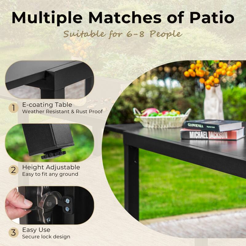 MAISON ARTS Outdoor Metal Rectangle Expandable Table Patio Dining Table for 6-8 Person