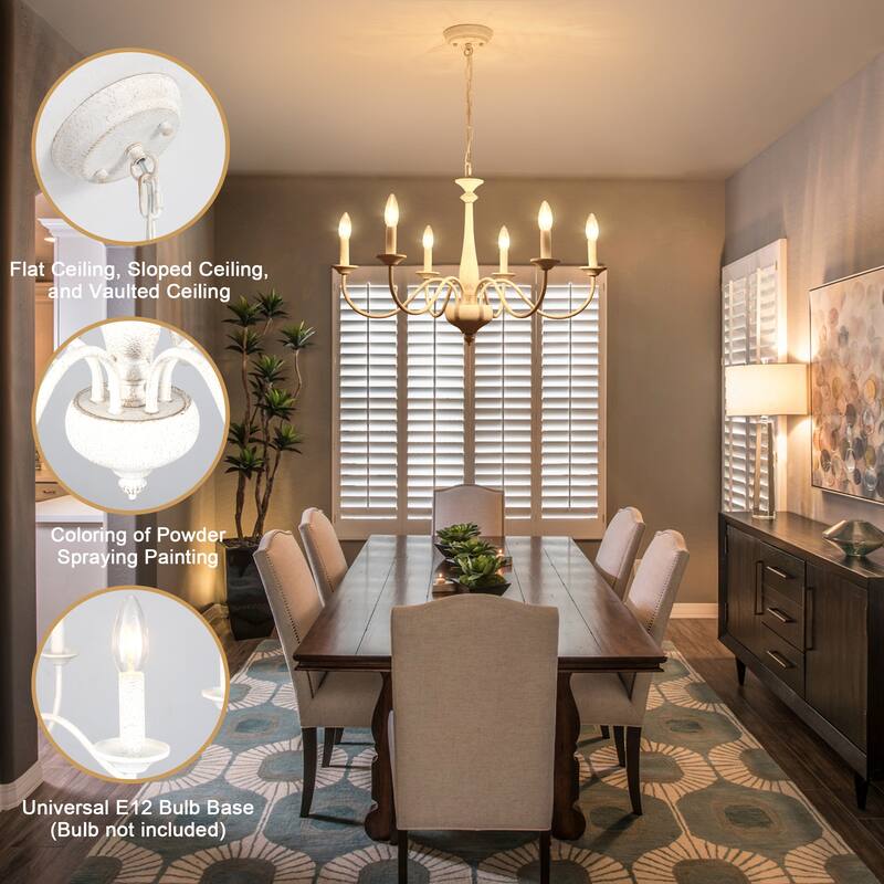 Modern Farmhouse 6-Light Candle Chandelier Light Fixture for Dining Room - W27.95"x H16.14" - N/A