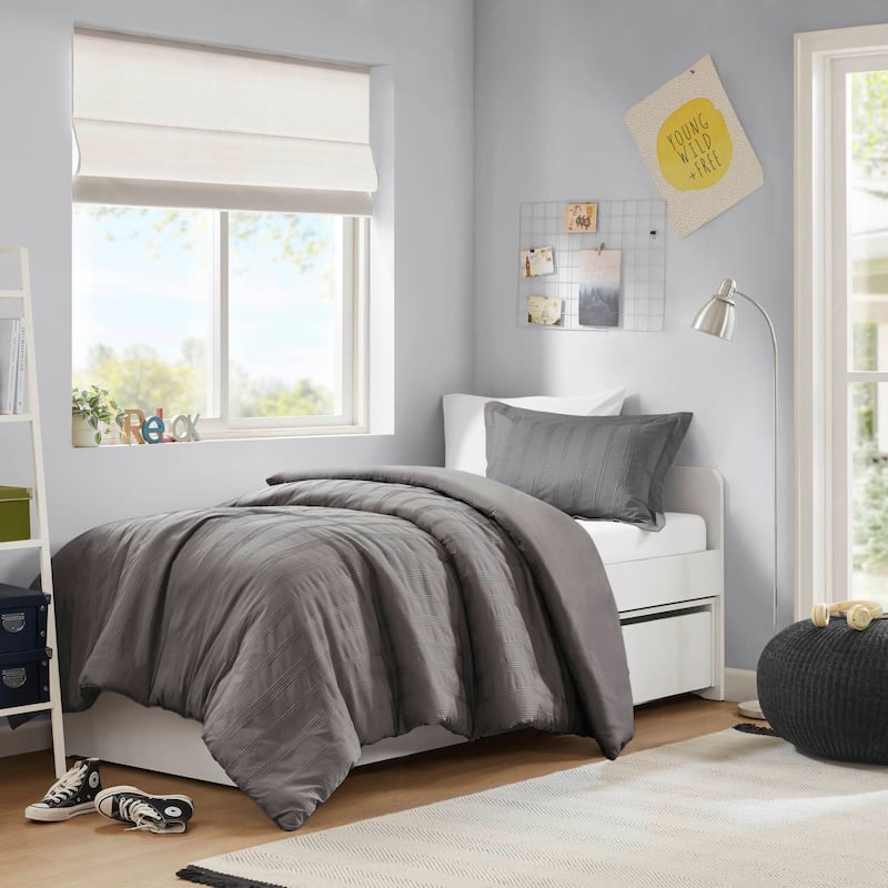 Chelsea Square Logan Woven Striped Duvet Set - Charcoal - Twin