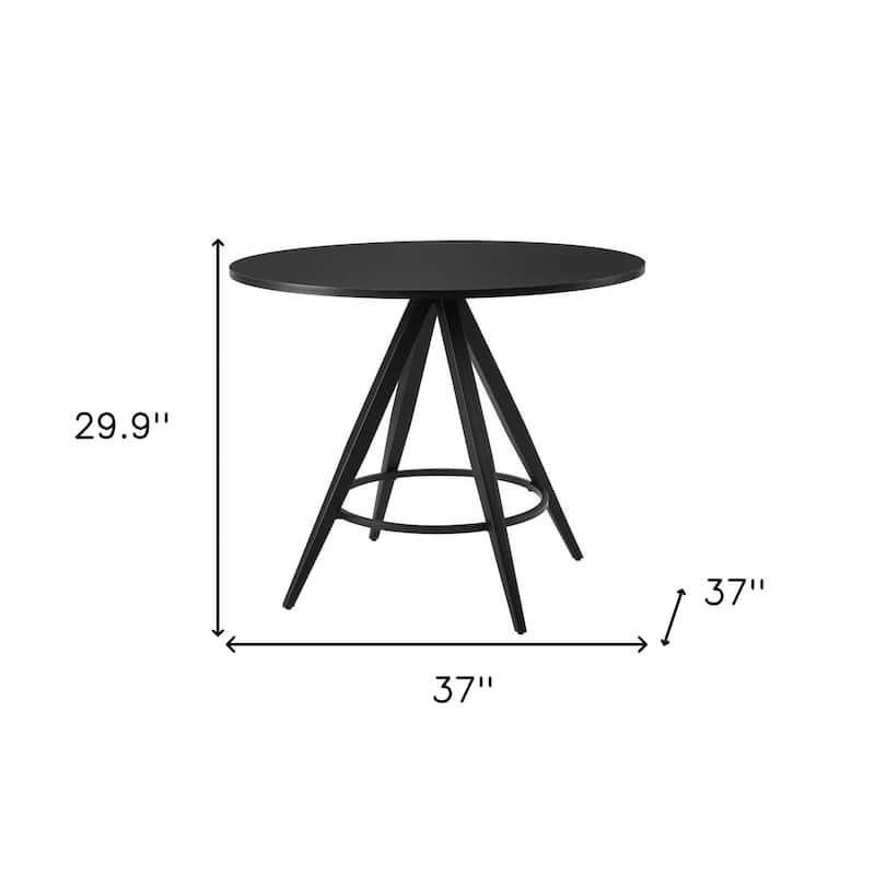 HomeRoots 37" Black Wood and Steel Round Top Dining Table - 37.00 in. x 29.90 in. x 37.00 in.