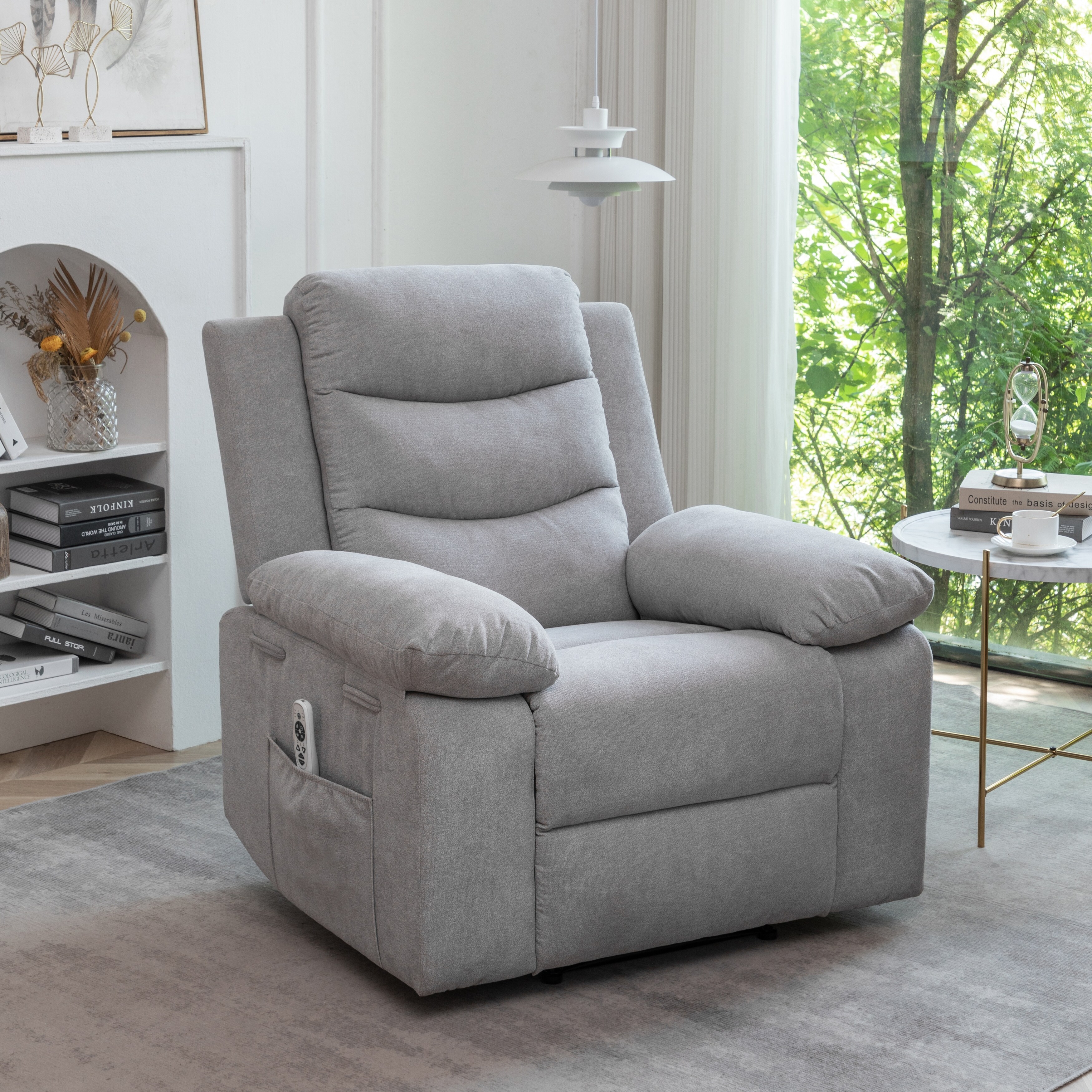 Grey velvet clearance recliner chair
