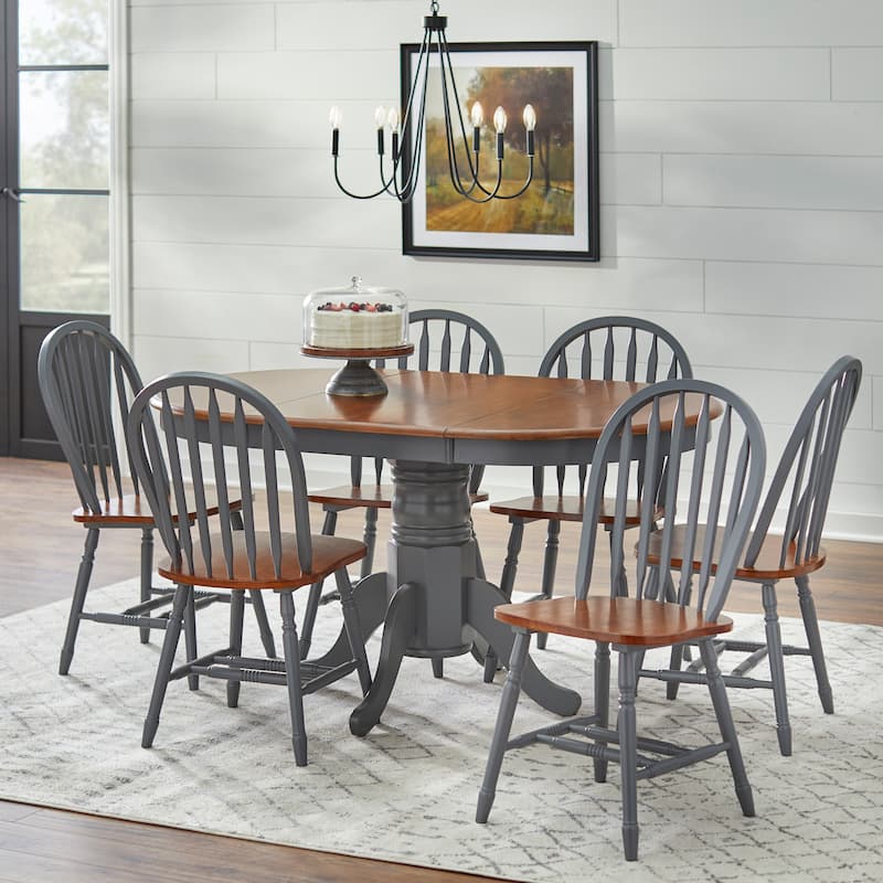 Simple Living Carolina 7-piece Farmhouse Solid Wood Dining Set with Leaf - Grey/Walnut