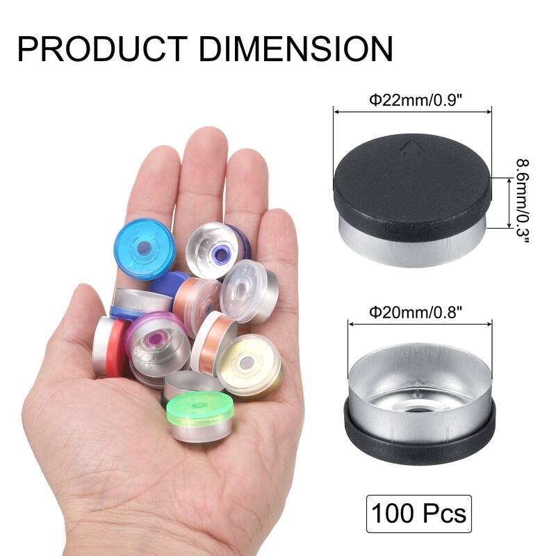100PCS Burr-Free Flip Off Caps for Glass Vial Bottles - Black/Silver - 20mm