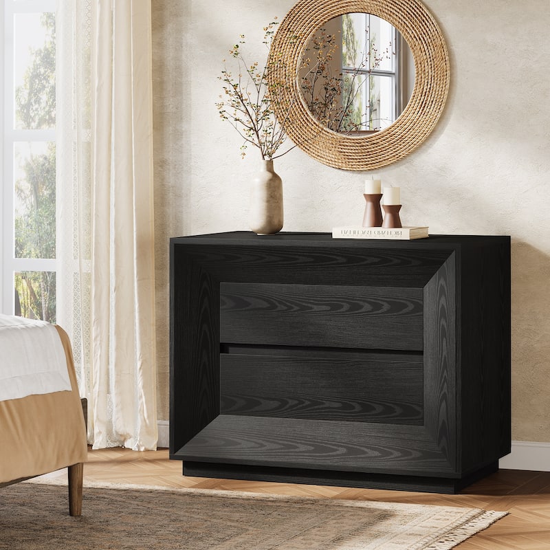 35.43" Wide Nightstand, Oak Large Night Stand with Drawers