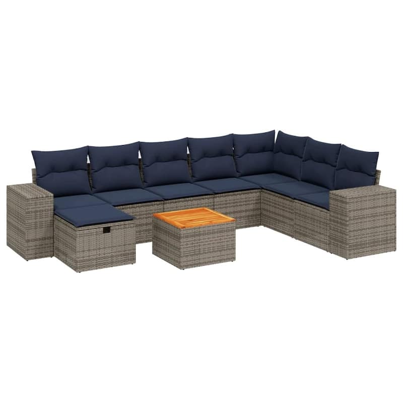 vidaXL Patio Sofa Set with Cushions Outdoor Furniture 9 Piece Poly Rattan - 24.4" x 24.4" x 27.2"