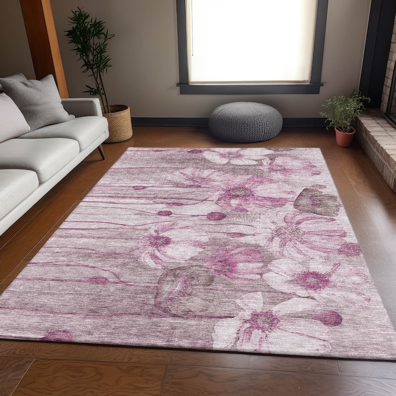 Premium Washable Super Soft Modern Floral Mayfield Rug - Plum - 2' 6" x 3' 10"
