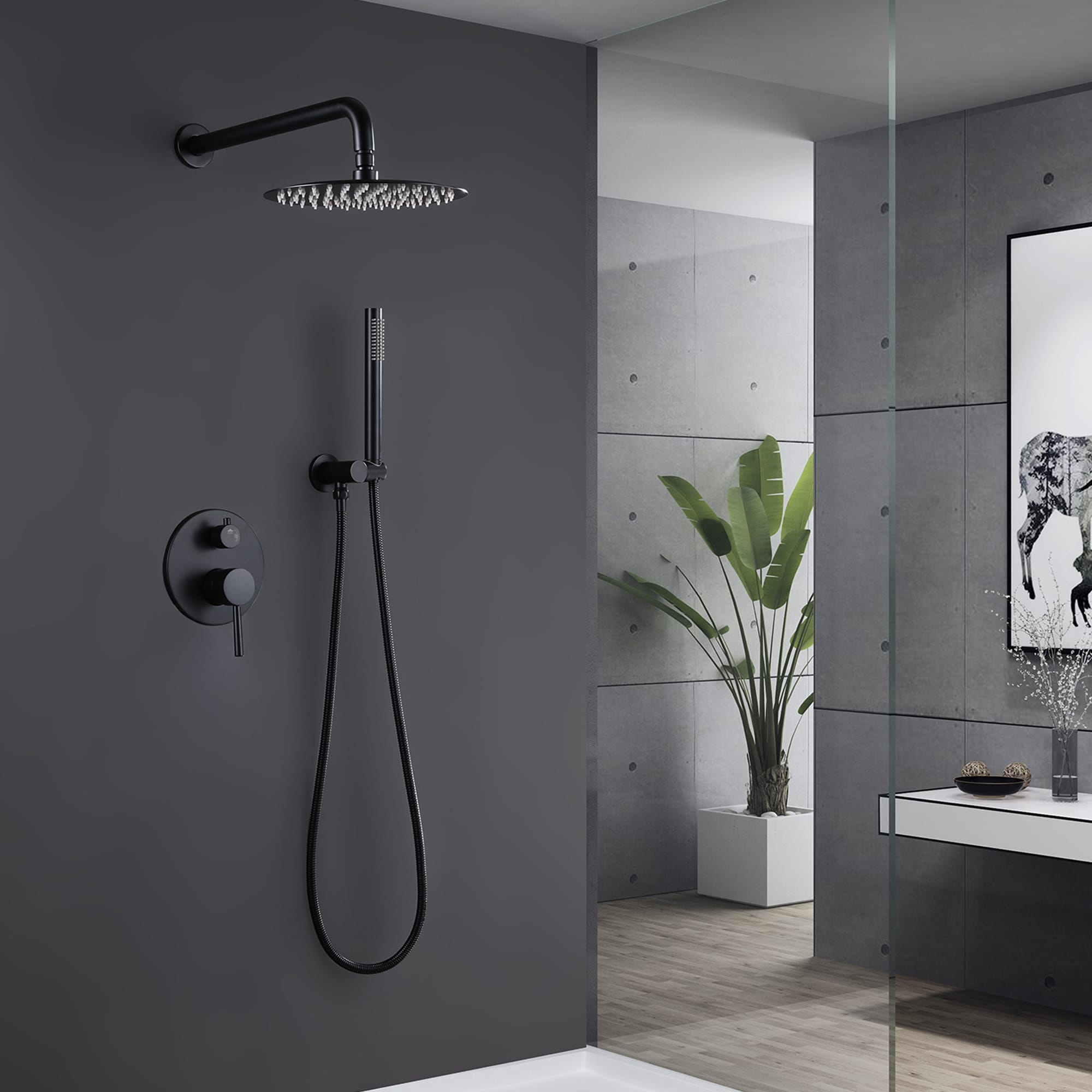 WINKEAR Rainfall Shower System With Handheld - Brushed Gold, Wall Mount, Rough-in Valve Included