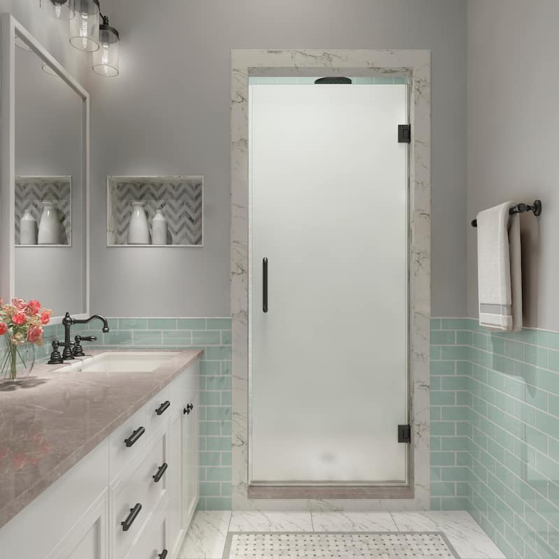 Kinkade XL 23.25 - 23.75 in x 80 in Frameless Hinged Shower Door with Ultra-Bright Frosted Glass