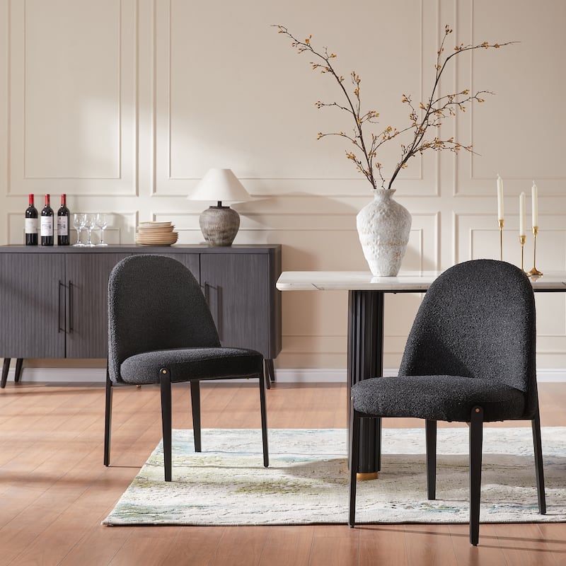 Morden Fort Boucle Dining Chairs with Black Steel Legs, Set of 2