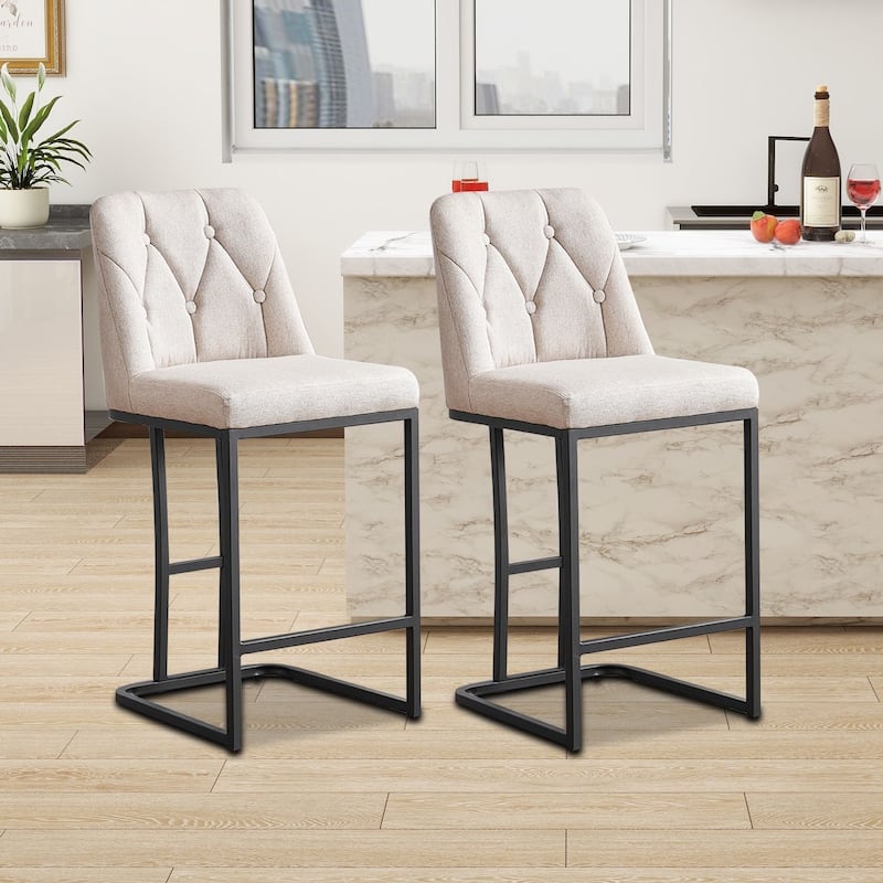 Modern minimalist bar chair set with upholstered backrest and metal legs suitable for bedroom living room kitchen bar - Beige