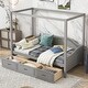 preview thumbnail 2 of 15, Twin Size Wooden Canopy Bed Daybed with 3 in 1 Storage Drawers and Headboard, Wood Frame Guardrail Bed