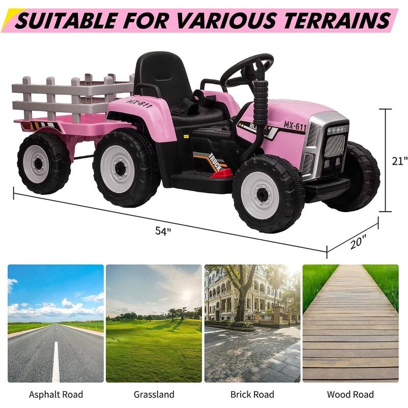 25W Kids Ride On Tractor, Electric Vehicle Car with Trailer & Remote Control