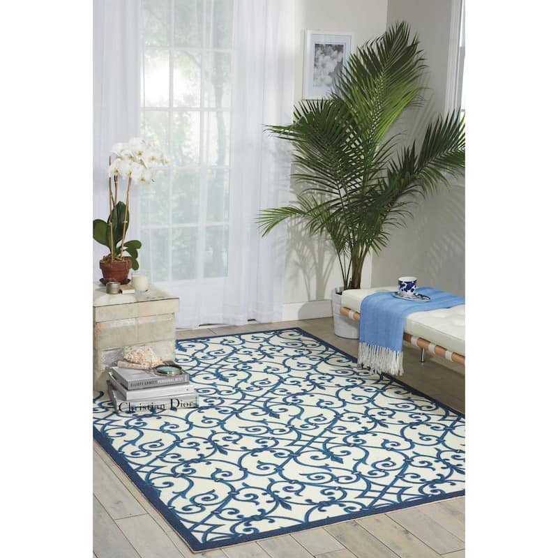 Nourison Geometric Trellis Indoor/ Outdoor Area Rug - 4'4" x 6'3" - Blue