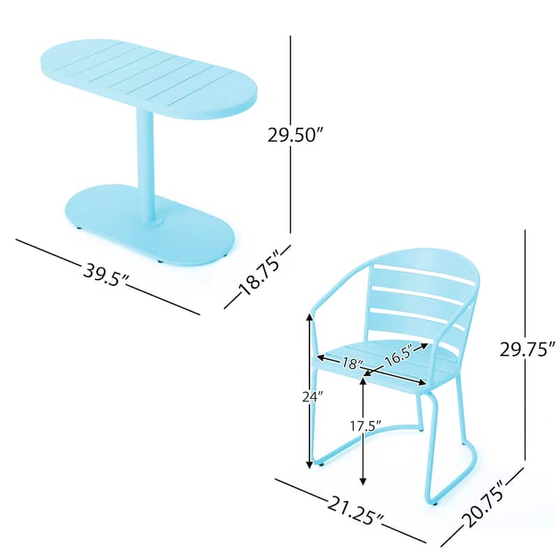 Roomfitters Santa Monica 3-Piece Bistro Set with Round Table and Metal Chairs