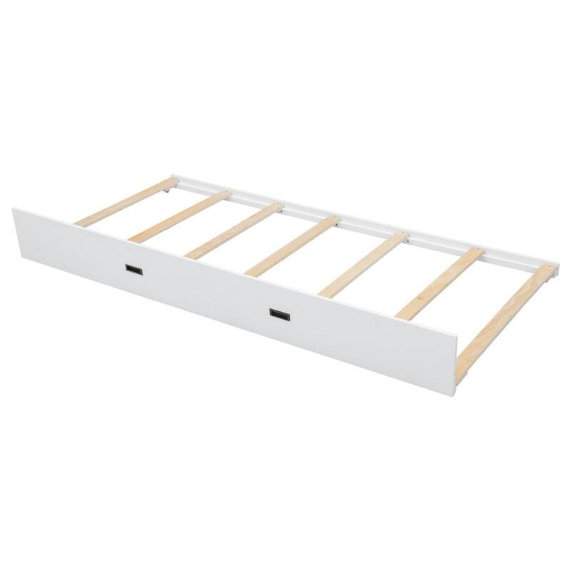 Queen Over Queen Size Bunk Bed with Trundle, Ladder and Guardrail, Wooden Bunk Bedframe with Wood Slats Support for Kids