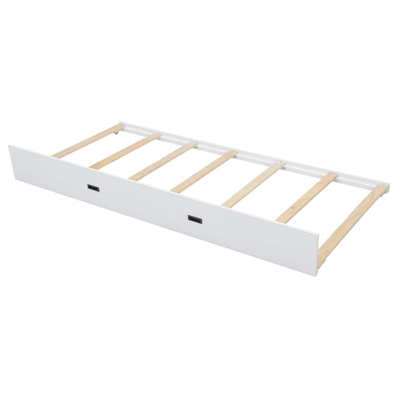 Queen Over Queen Size Bunk Bed with Twin XL Size Trundle, Solid Wood Bunk Bedframe with Ladder and Guardrail for Kids