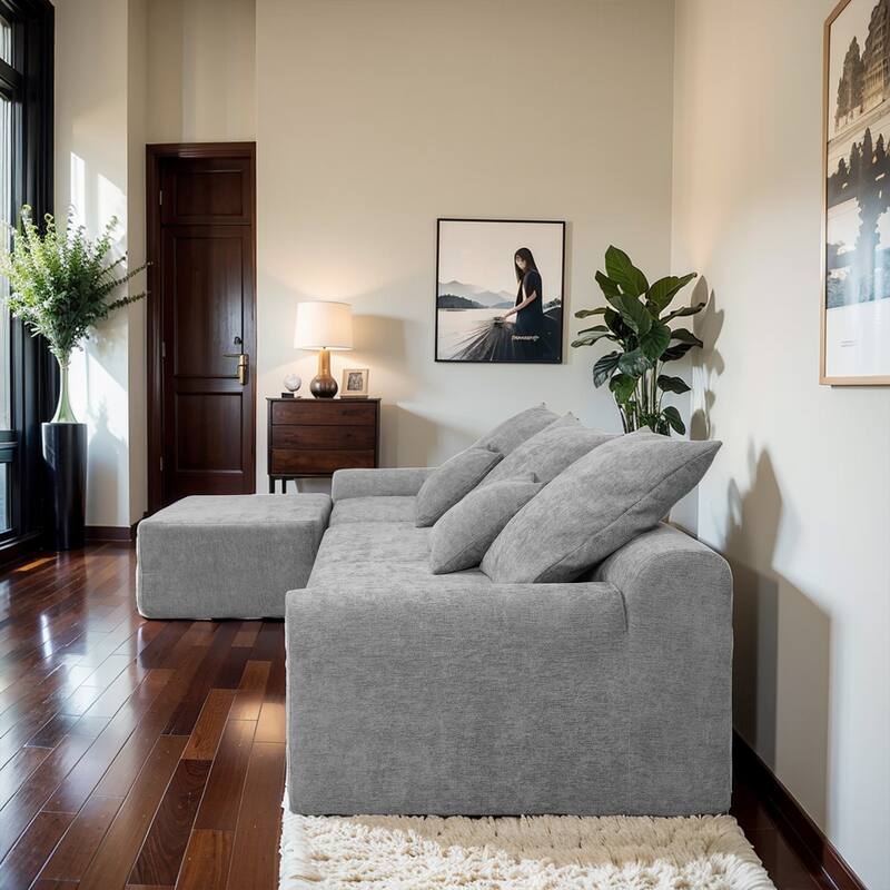 Chenille L-shaped Sectional Sofa, Modular Couch with Adjustable Configurations - Ottoman, Single Sofa Chair and Loveseat