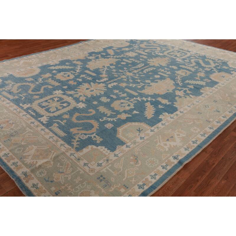 Hand Knotted Oriental 100% Wool Carpet Transitional All-Over Navy Blue & Blues Oushak Area Rug - 12' 0'' X 8' 9''