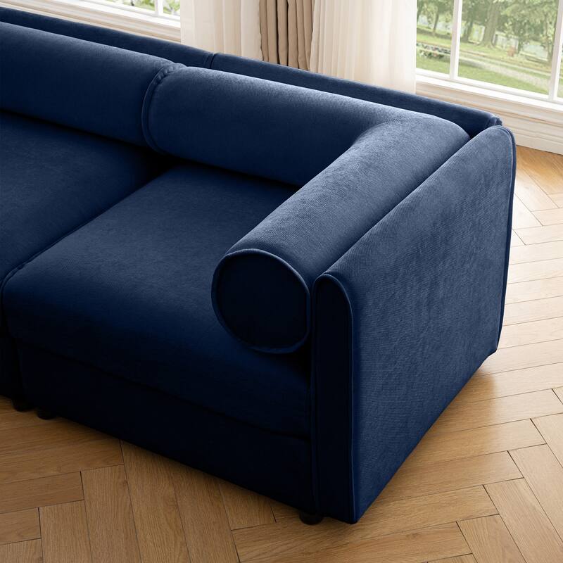 75.5" Chenille Upholstered 2-Seater Sleeper Modular Sectional Sofa with Storage Seat, DIY Combination