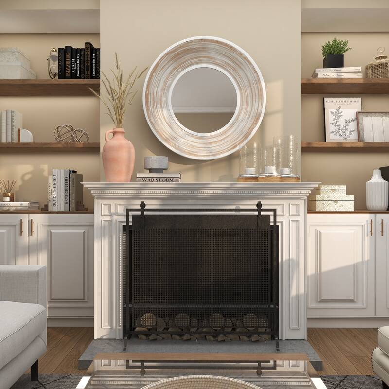 Cream Wooden Room Wall Mirror with White Wash Effect