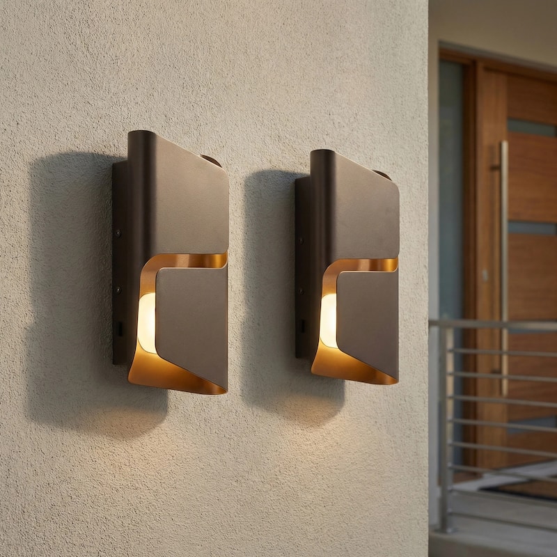 2-Pack Modern LED Outdoor Wall Sconce with Adjustable Color Temperature and Dimming, IP44 Waterproof - Grey