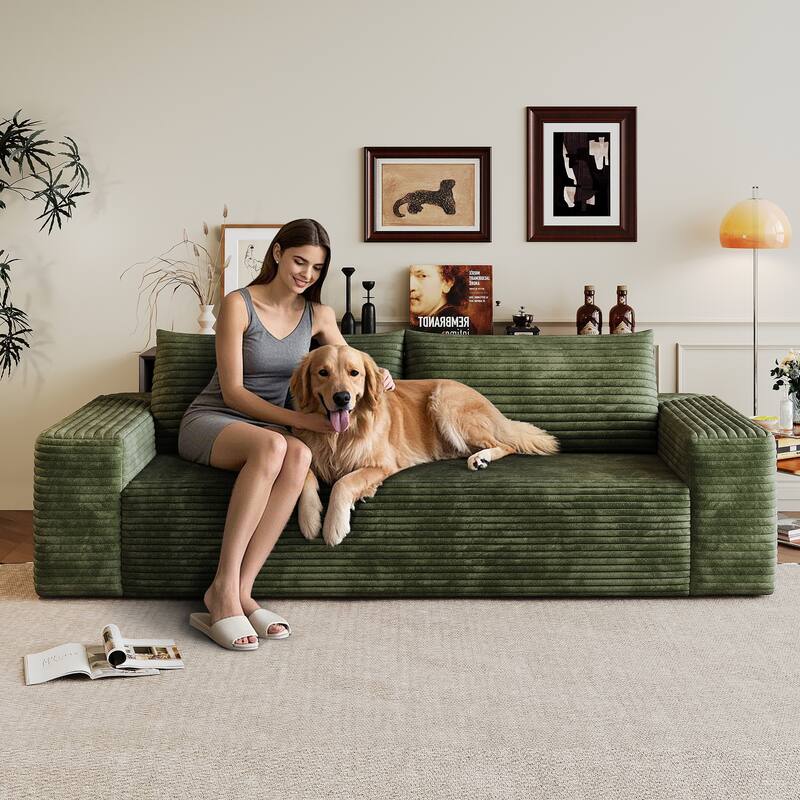 Corduroy Upholstered Boneless Sofa, Full Compression Cloud Couch, High-Density Foam 3 Setaser Sofa for Living room, Bedroom