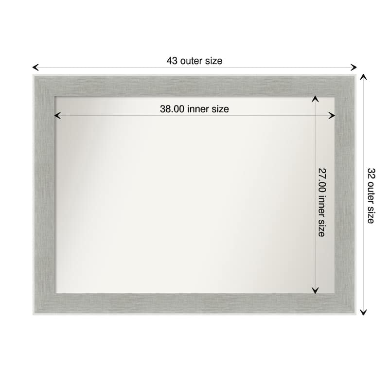 Non-Beveled Bathroom Wall Mirror - Glam Linen Grey Frame - 43 x 32 in - Glam Linen Grey