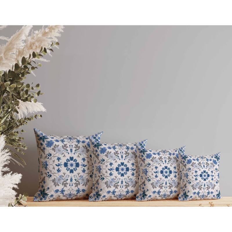 Moonlit Blossoms Indoor/Outdoor Reversible Throw Pillow Blue and Brown