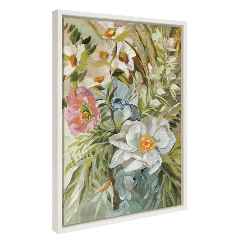 Kate and Laurel Sylvie Flower Garden Framed Canvas by Annie Quigley - 18x24 - White